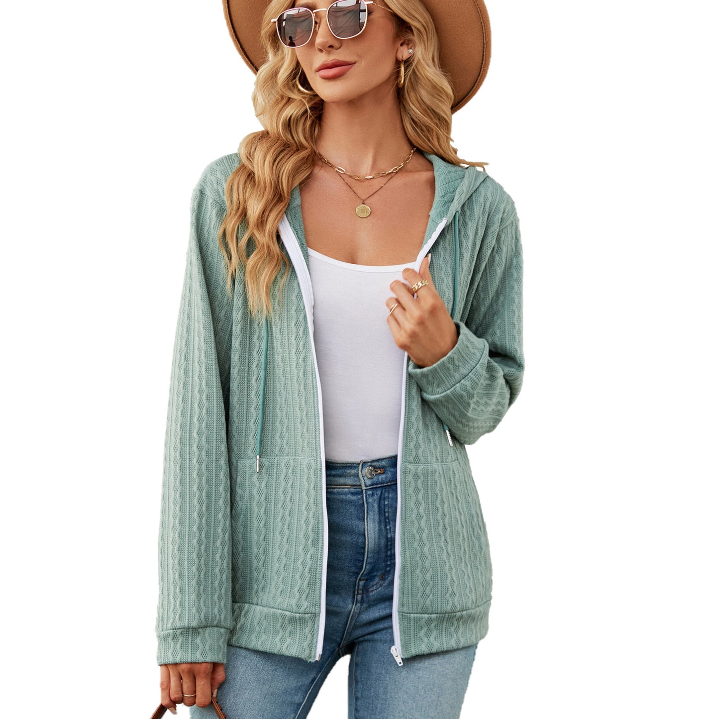Damen lässige Strickjacke mit Textur und Kapuze Stalluxe