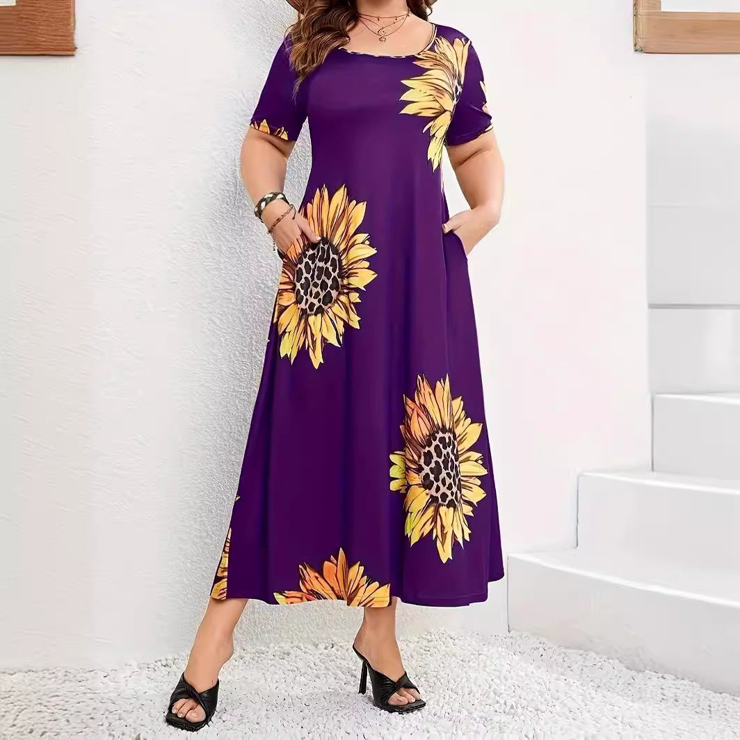 Damen Sommerliches Maxikleid mit floralem Sonnenblumenmuster und praktischen Taschen Stalluxe