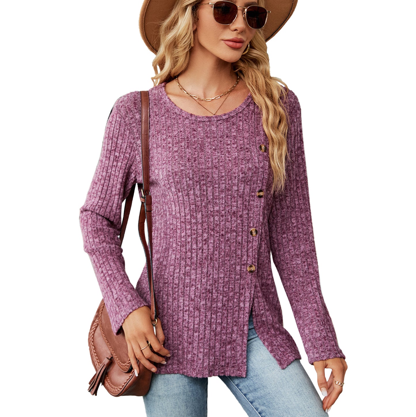 Damen legere Strickbluse mit knoopbarem Design und seitlichem Schlitz Stalluxe