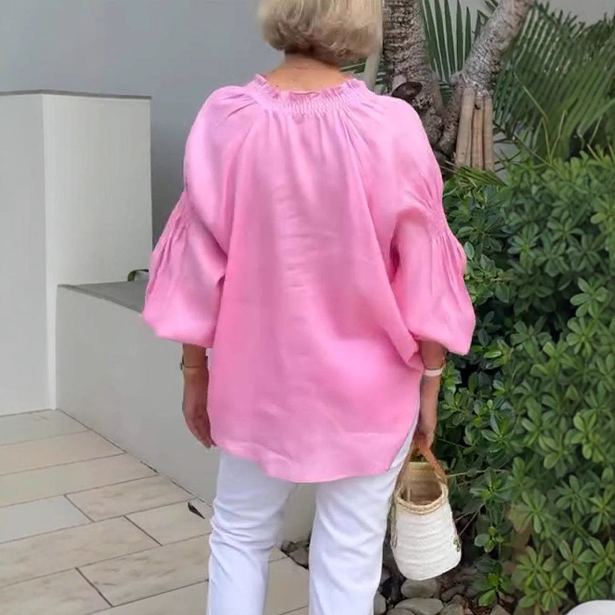 Damen luftige Bluse mit Knopfdetail und voluminösen Ärmeln Stalluxe