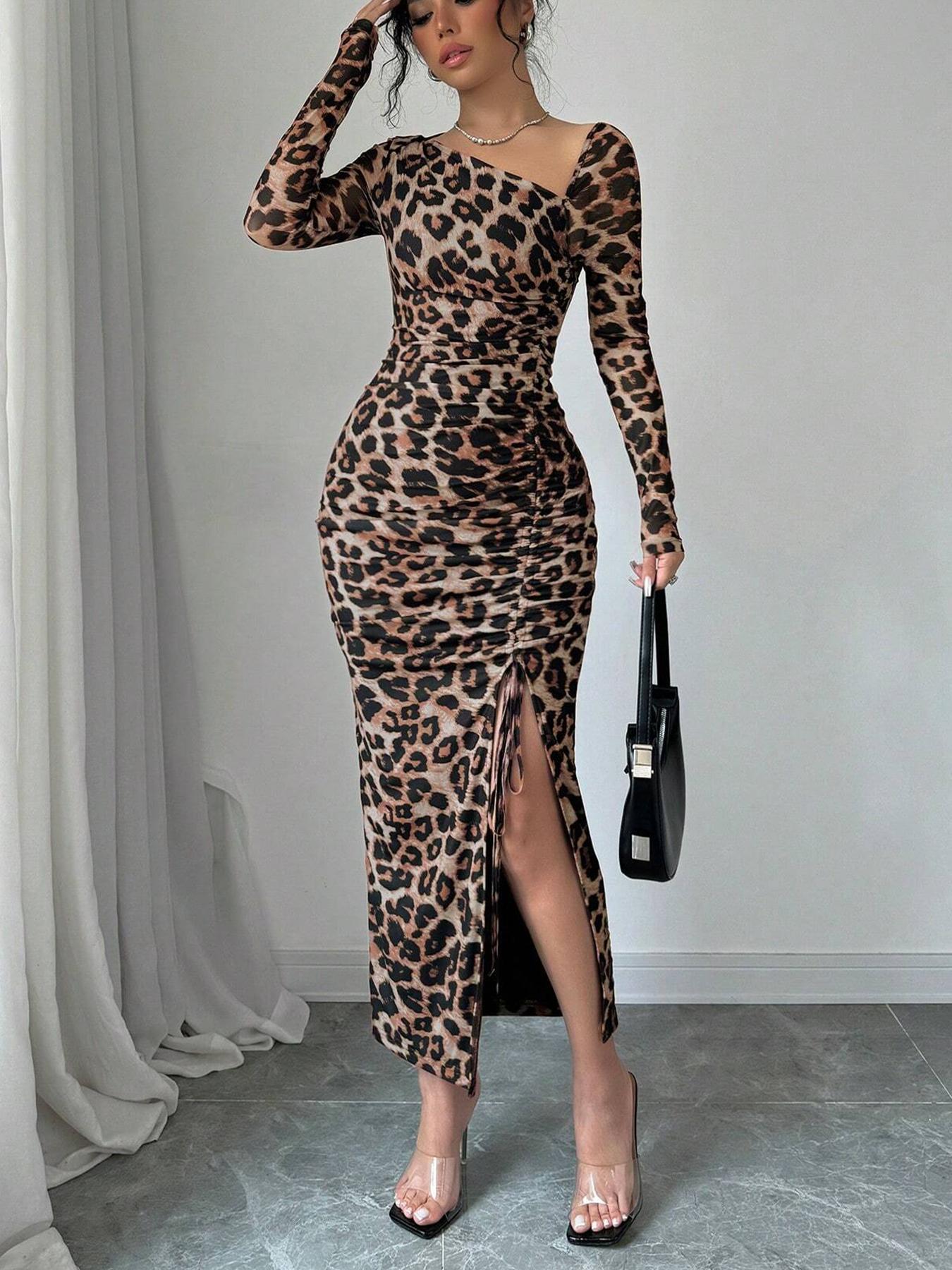 Damen Maxi-Kleid mit figurbetonter Silhouette und asymmetrischem Ausschnitt Stalluxe