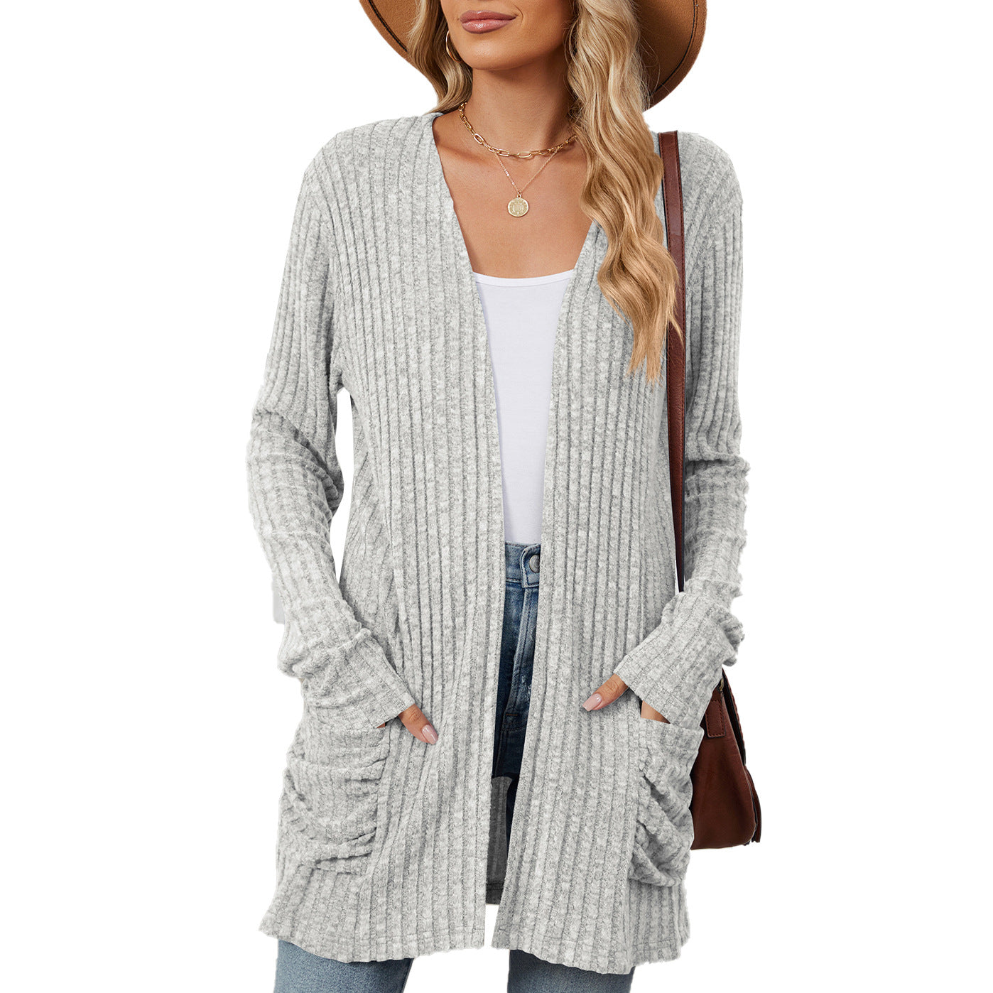 Damen lässige Strickjacke mit Rippstruktur und praktischen Taschen Stalluxe
