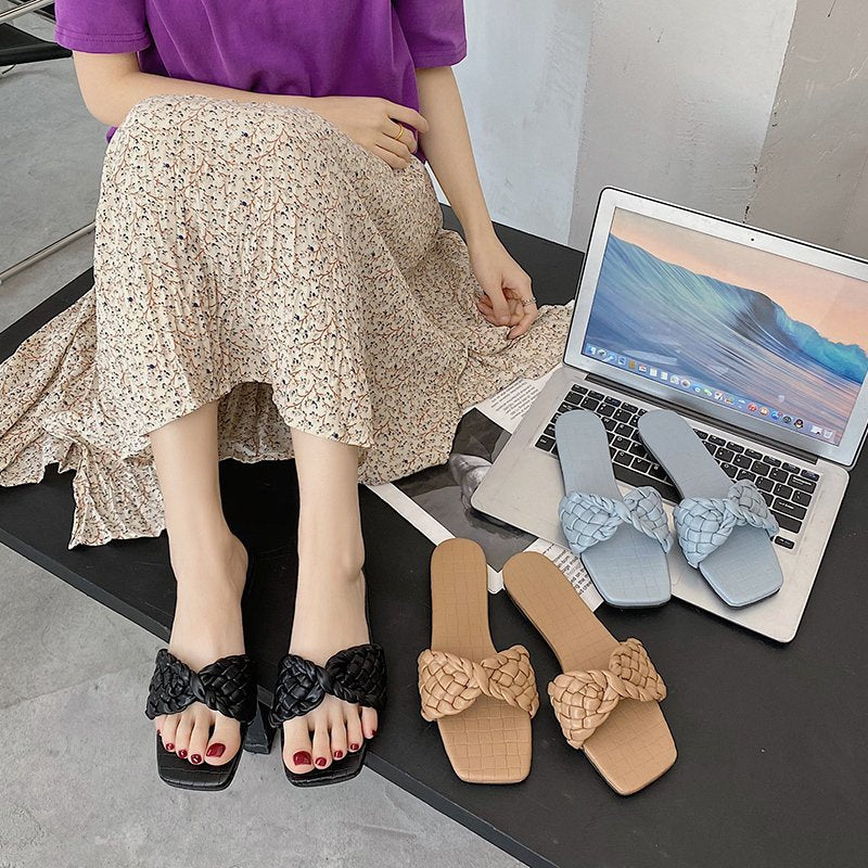 Damen Kunstleder Zehentrenner-Sandalen mit geflochtener Riemen-Optik Stalluxe