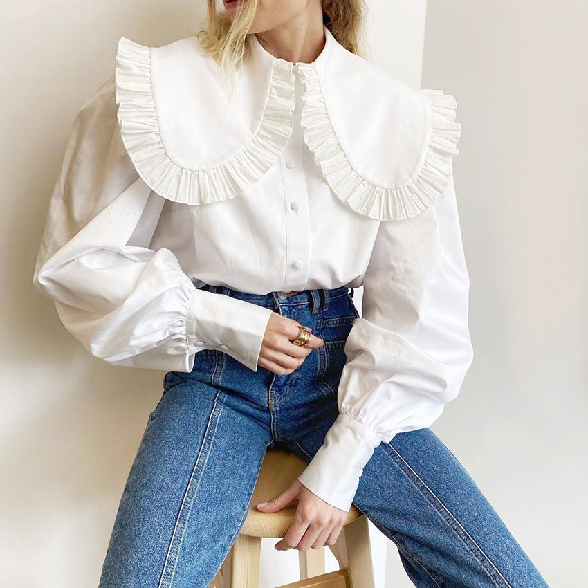 Damen Elegante Bluse mit voluminösen Ärmeln und Rüschensaum Stalluxe