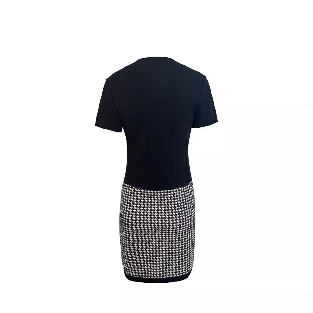 Damen Schickes Hahnentrittmuster Midi Kleid Stalluxe