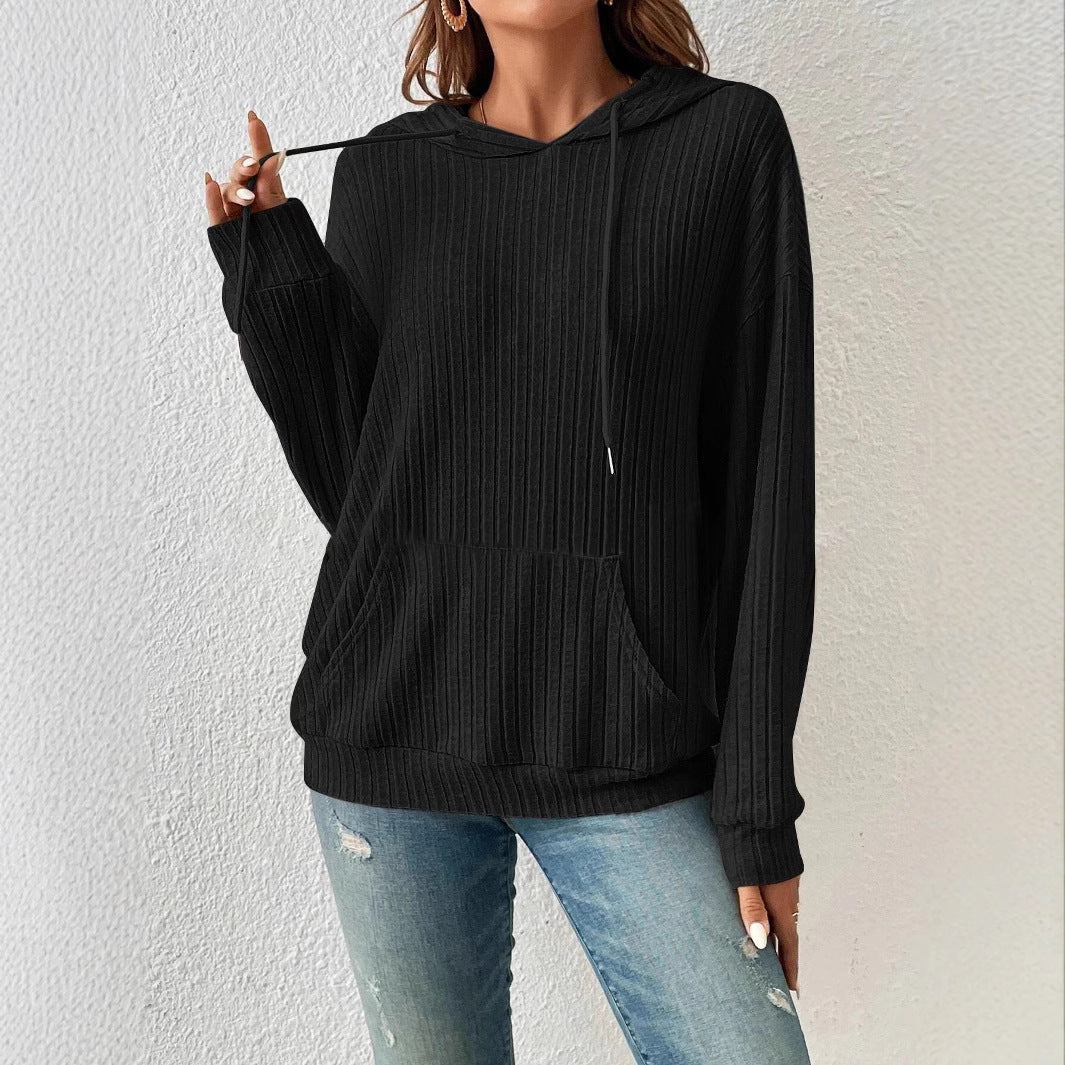 Damen lässiger Kapuzenpullover mit Rippenstruktur und Kängurutasche Stalluxe