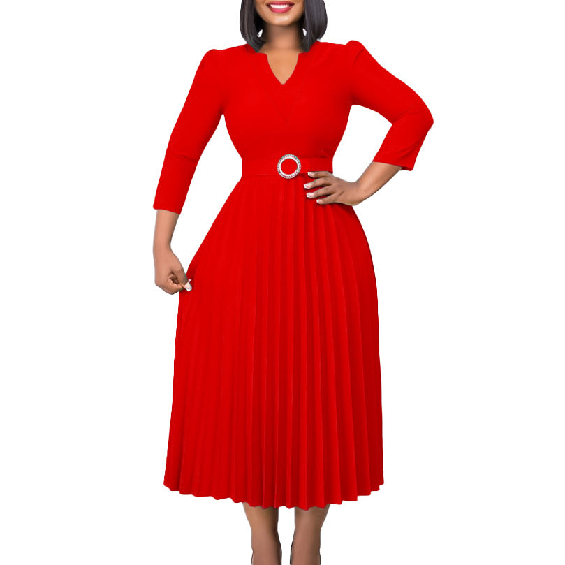 Damen Plissiertes Abendkleid mit detailgetreuem Gürtel Stalluxe