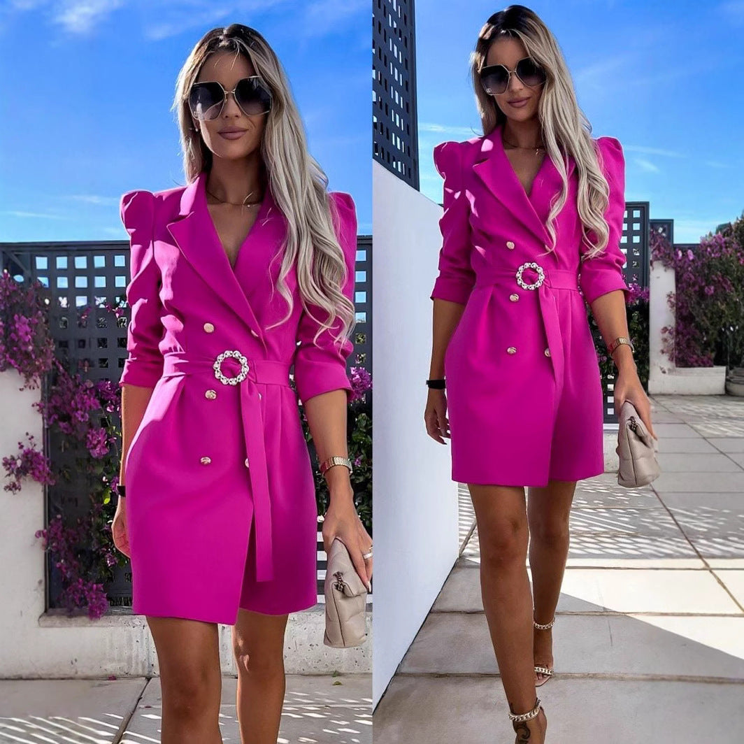 Damen Stylisches Blazer-Kleid mit figurbetonendem Schnitt und dekorativem Gürtel Stalluxe