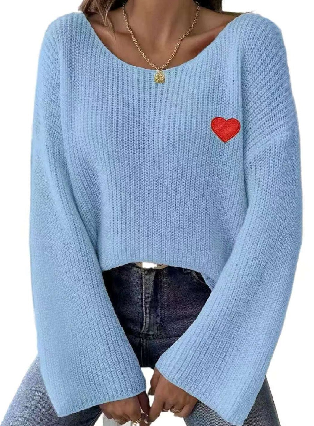 Damen Lockere Strickpullover mit Herzapplikation Stalluxe