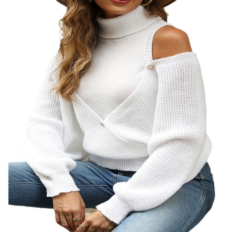 Damen lässiger Pullover mit offener Schulter und elegantem Stehkragen Stalluxe