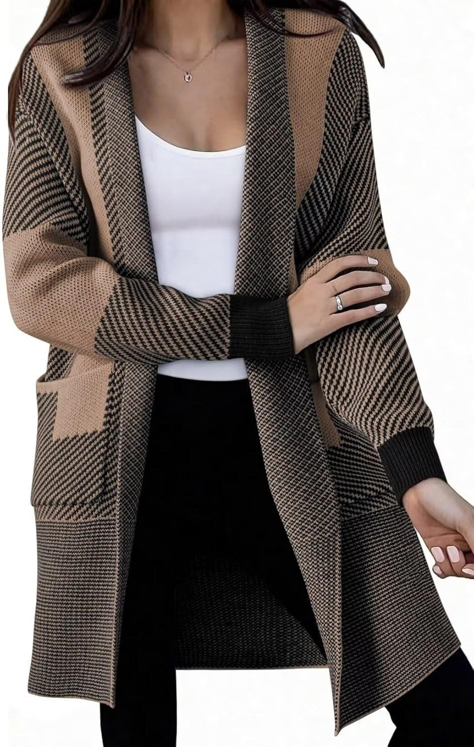 Damen Langer Strickcardigan mit strukturiertem Muster und aufgesetzten Taschen Stalluxe
