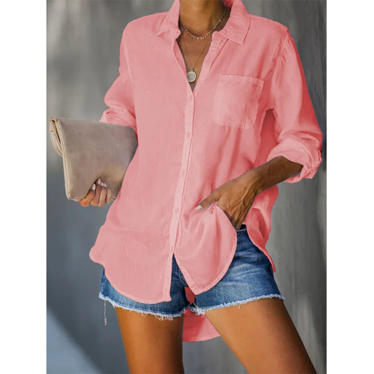 Damen lässige Bluse mit entspannter Passform und praktischer Brusttasche Stalluxe