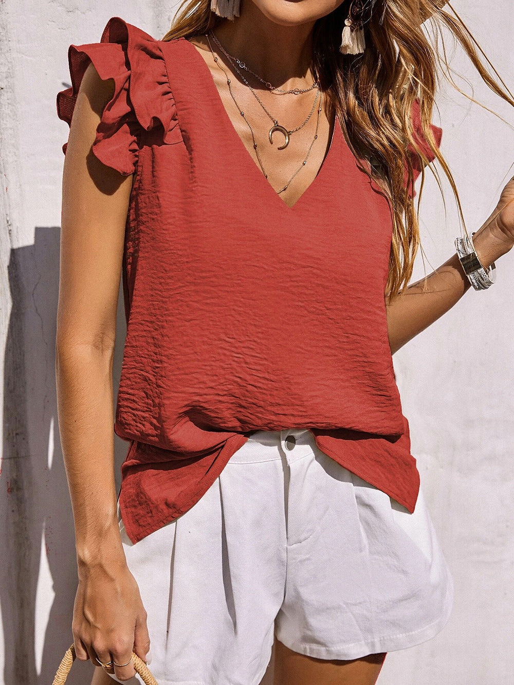 Damen Sommerbluse mit Versäuberung und modischen Rüschen Stalluxe
