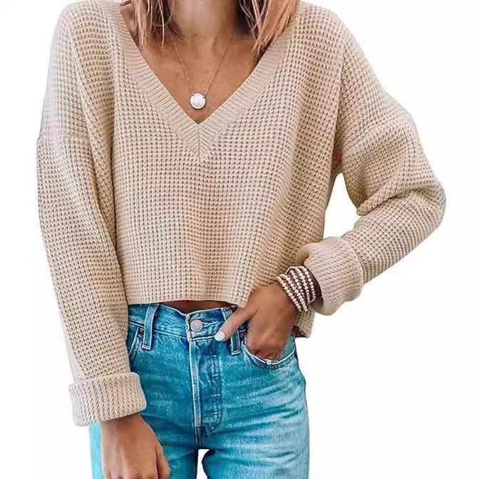 Damen lässiger V-Ausschnitt Pullover im Waffelmuster Stalluxe