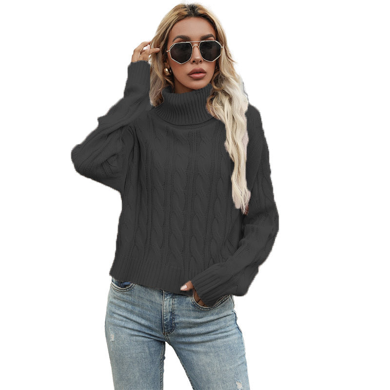 Damen Grobstrickpullover mit hohem Rollkragen und markantem Zopfmuster Stalluxe