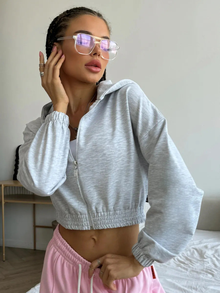 Damen cropped Sweatjacke mit elastischen Bündchen und modischem Reißverschluss Stalluxe
