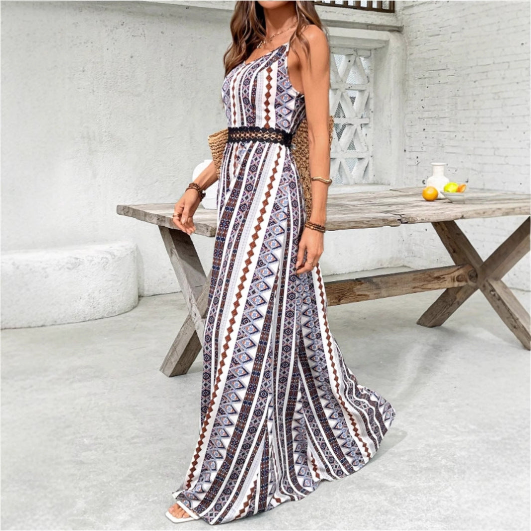 Damen Maxikleid mit bohemian Muster und raffiniertem elastischem Taillenband Stalluxe