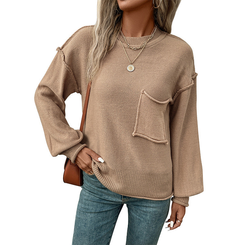 Damen lässiger Pullover mit dekorativer Taschenapplikation Stalluxe
