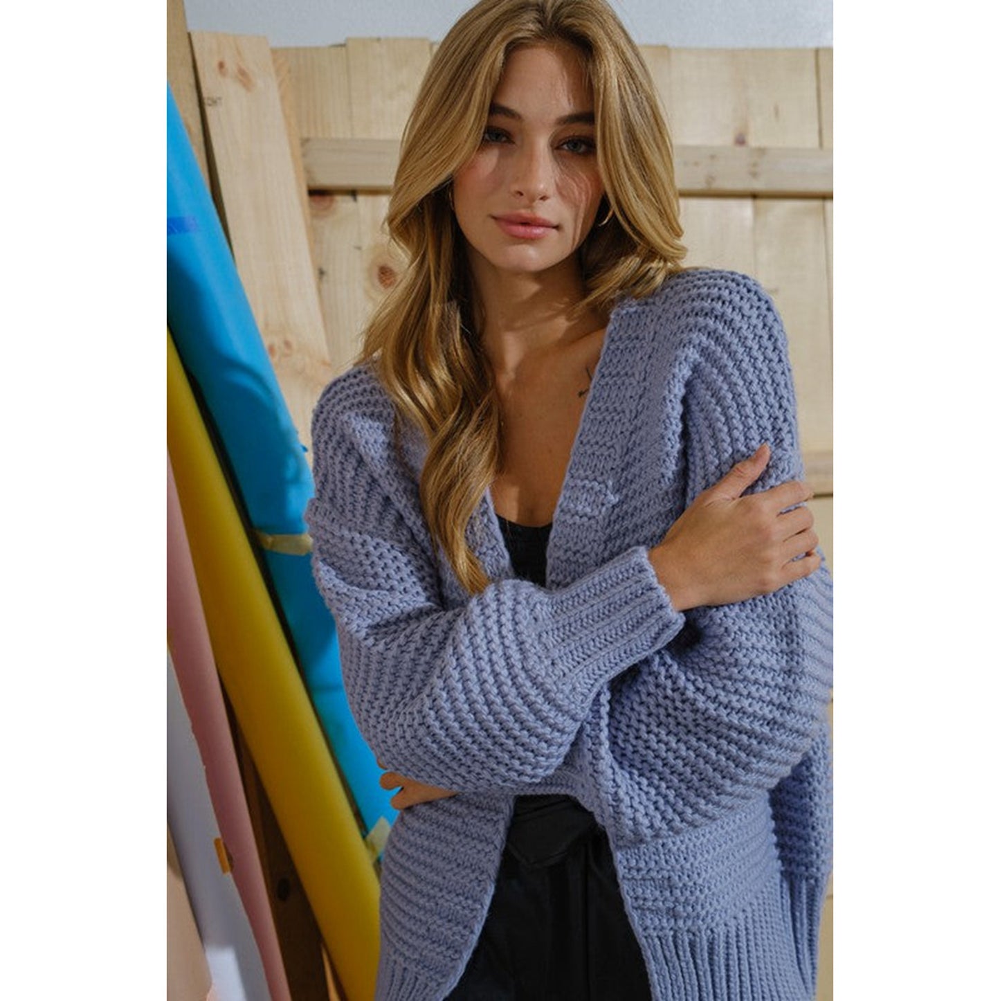 Damen kuschelige Strickjacke mit offenem Frontdesign und trendigem Strukturmuster Stalluxe