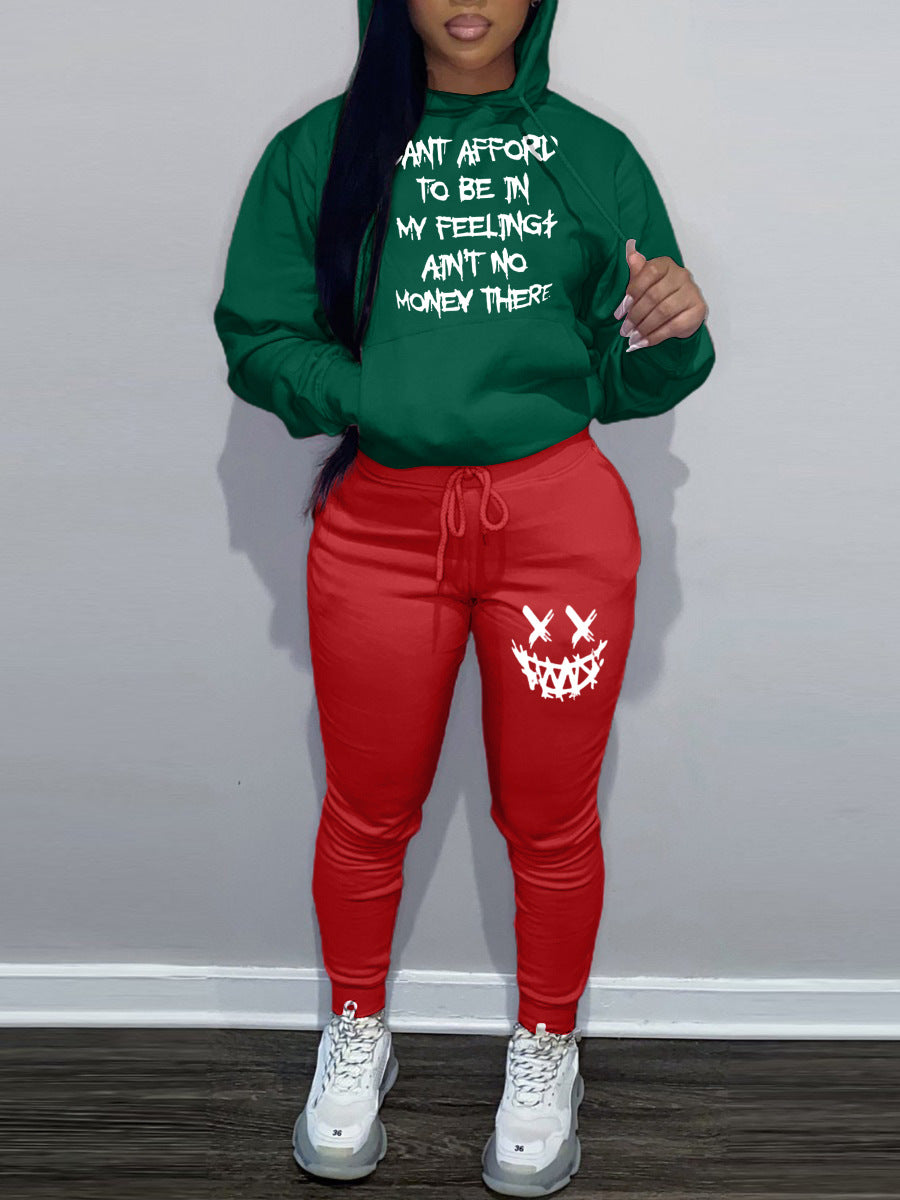 Damen lässiges Hoodie und Jogginghose Set mit einzigartigem Schriftzug und kreativen Motiven Stalluxe