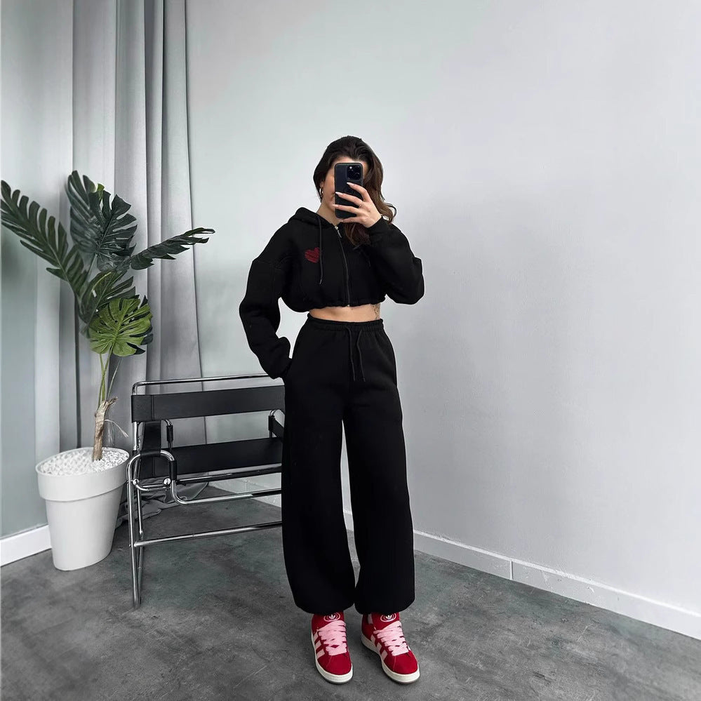 Damen cropped Kapuzenpullover und entspannte Jogginghose Set Stalluxe