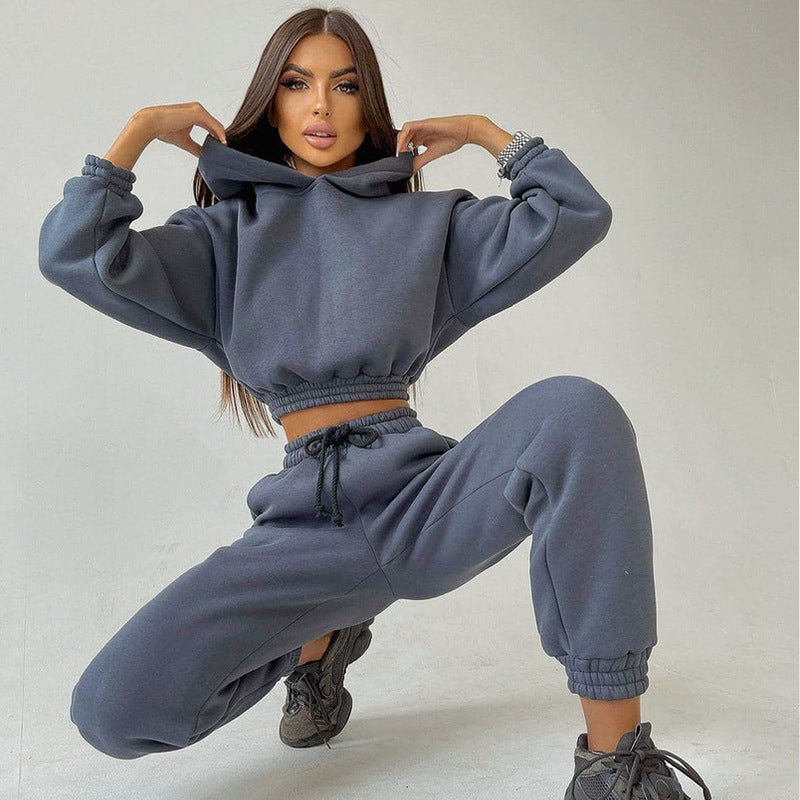 Damen trendiges Sweat-Set mit cropped Oberteil und elastischem Bund Stalluxe