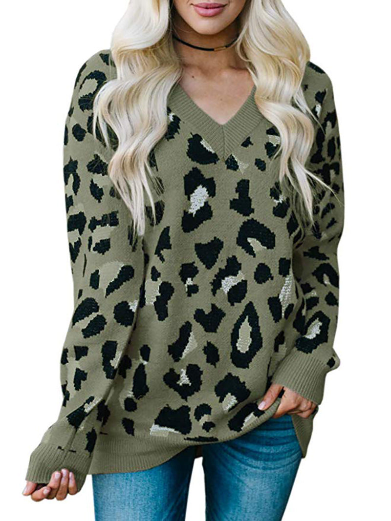 Damen Pullover mit Leopardenmuster und V-Ausschnitt Stalluxe