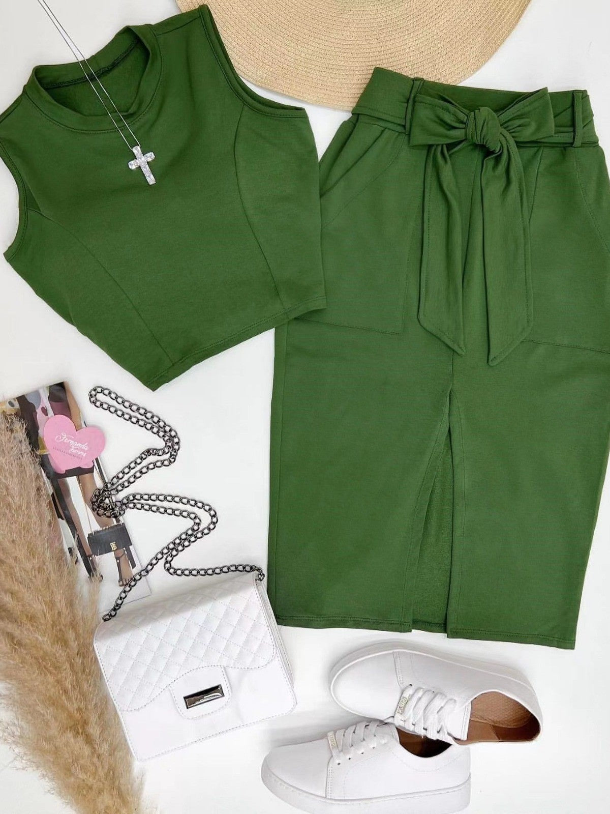 Damen Modisches Oberteil und Midirock Set mit Gürtel Stalluxe