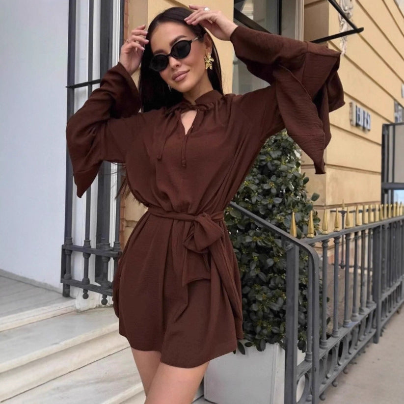 Damen lässiges Kleid mit voluminösen Ärmeln und Taillengürtel Stalluxe