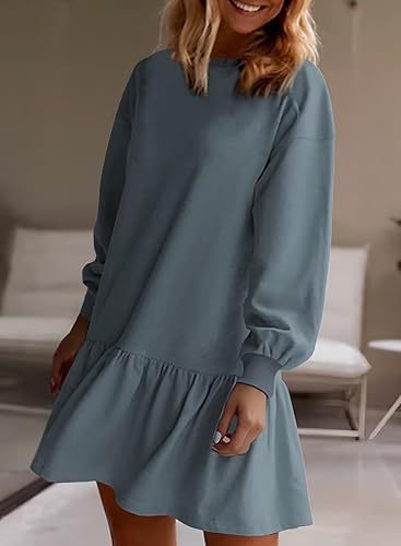 Damen Lässiges Sweatkleid mit voluminösen Ärmeln und Rüschensaum Stalluxe