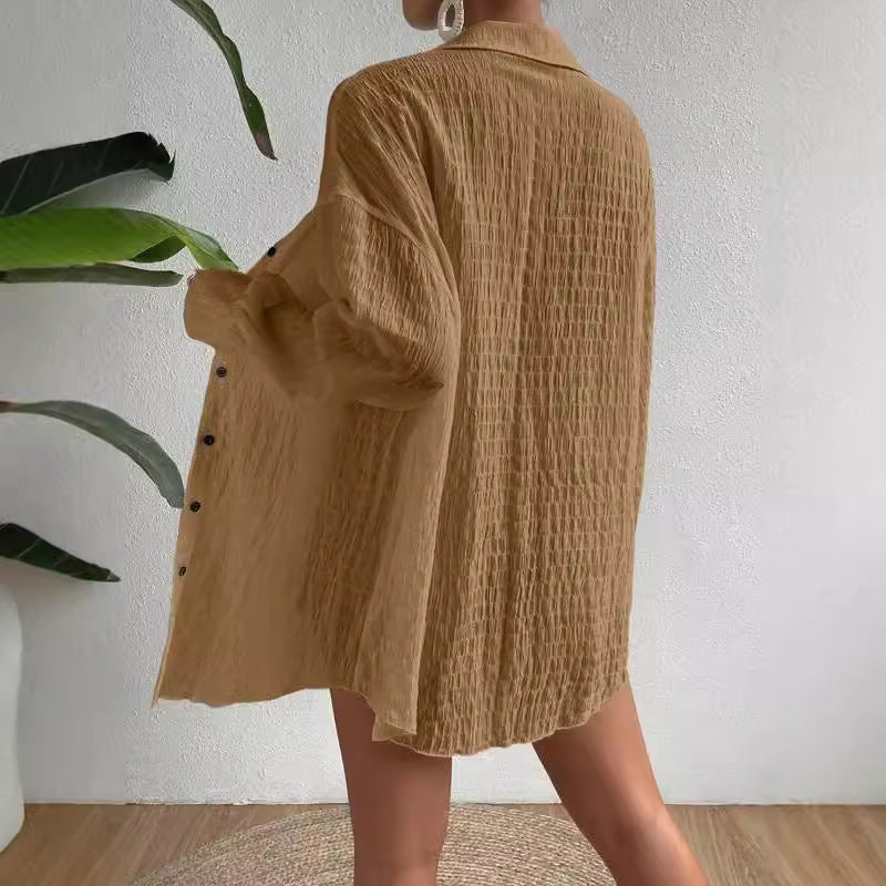 Damen lässige oversized Bluse mit strukturiertem Stoff Stalluxe