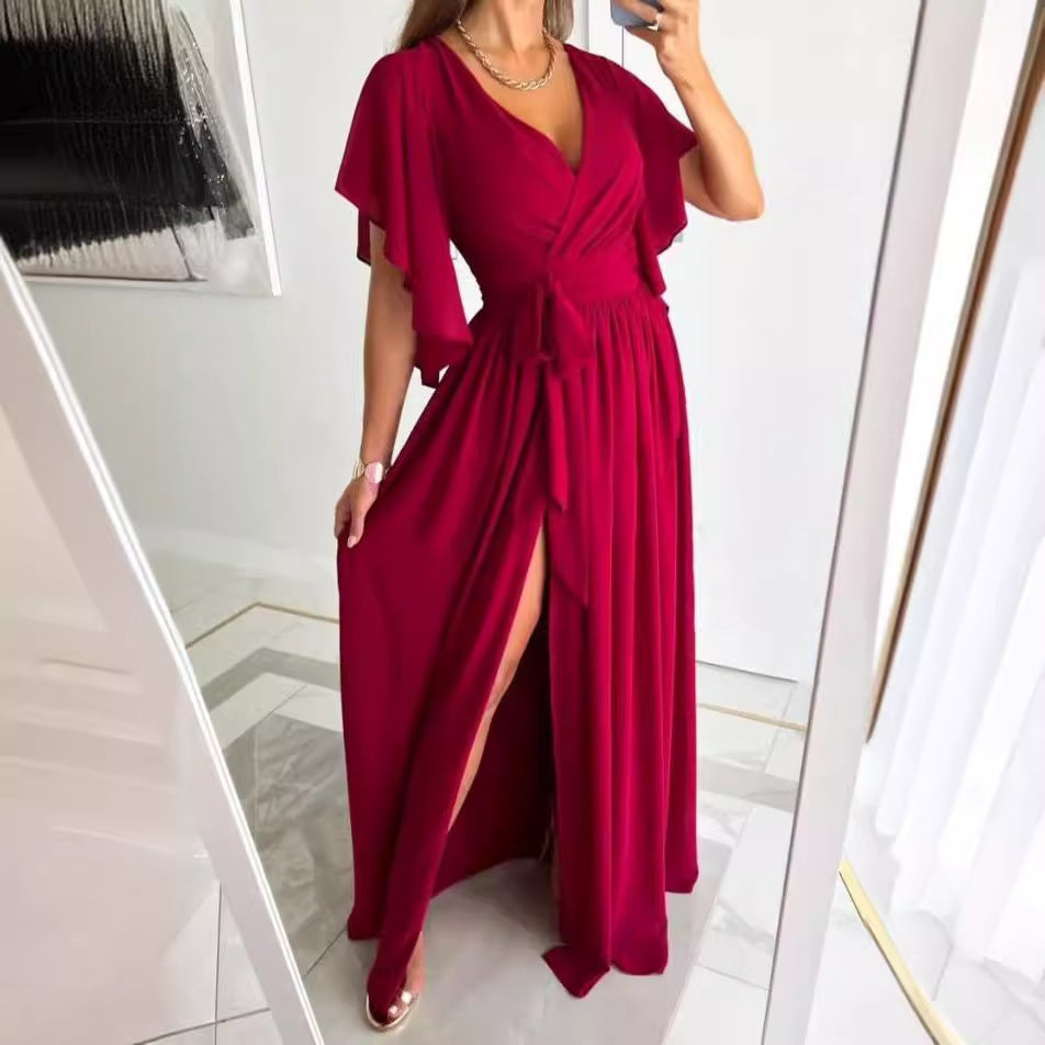 Damen Maxikleid mit eleganten Flügelärmeln und hohem Schlitz Stalluxe