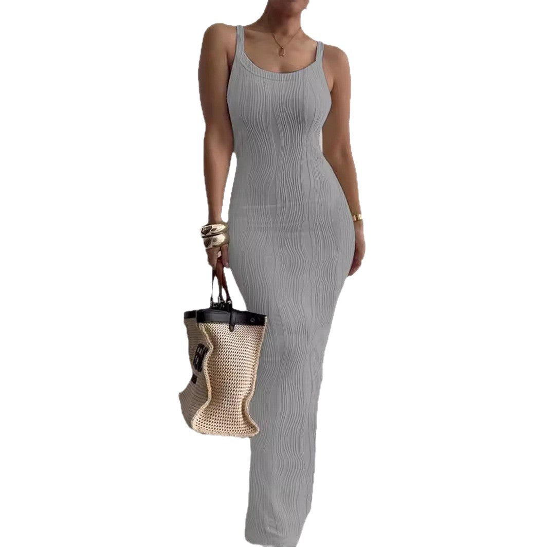 Damen Elegantes Maxikleid mit Rippstruktur und schmalen Trägern Stalluxe