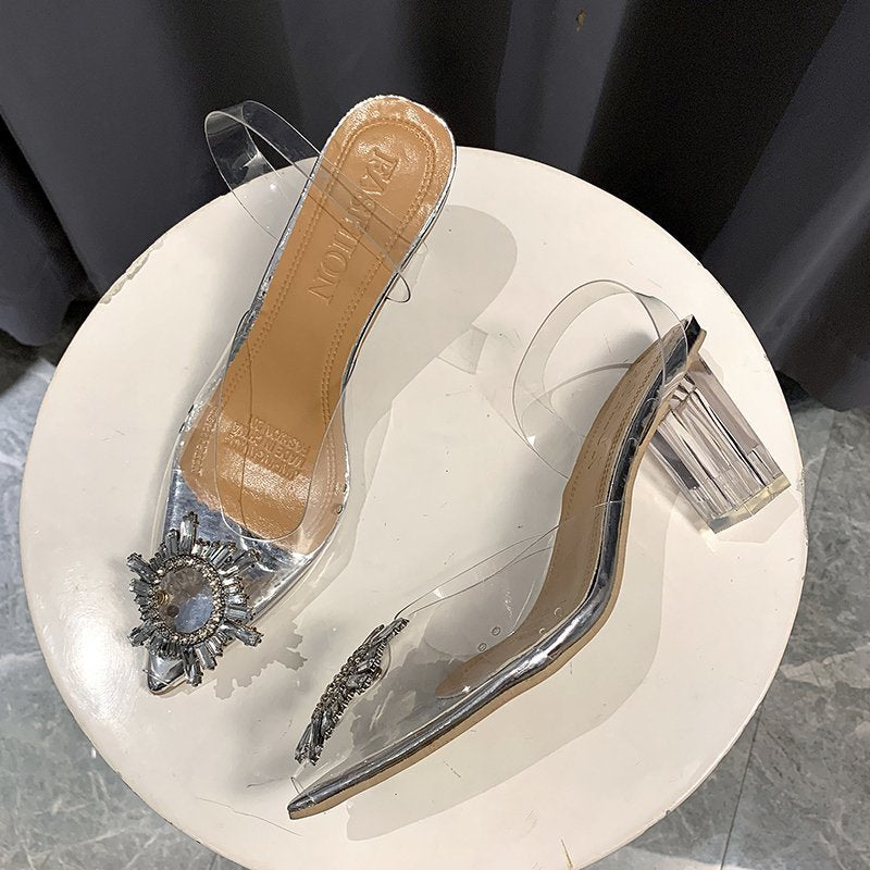 Damen Elegante Slingback-Pumps mit transparentem Obermaterial und funkelndem Schmuckdetail Stalluxe