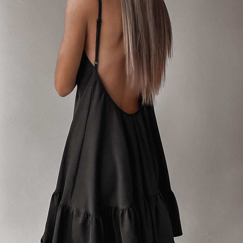 Damen lässiges Sommerkleid mit schwingendem Saum und feinen Trägern Stalluxe