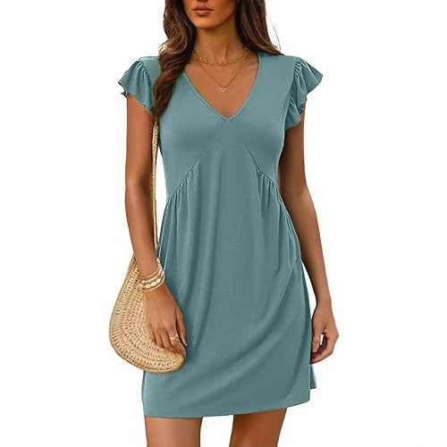 Damen Sommerliches kurzärmliges Kleid mit V-Ausschnitt und Rüschendetails Stalluxe