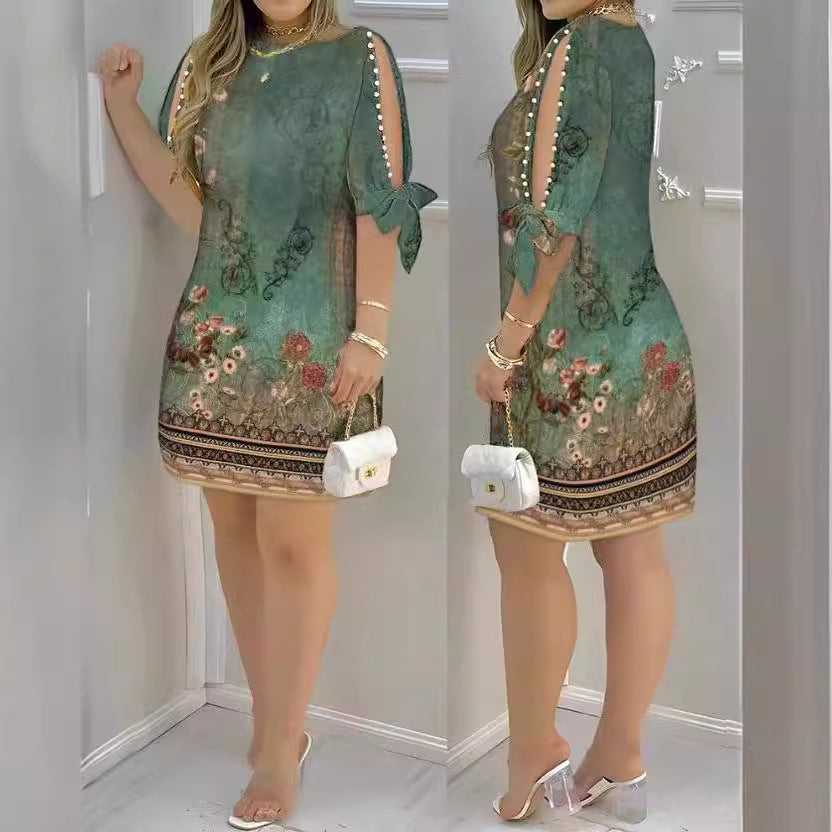 Damen Sommerkleid mit floralen Motiven und schulterfreiem Design Stalluxe