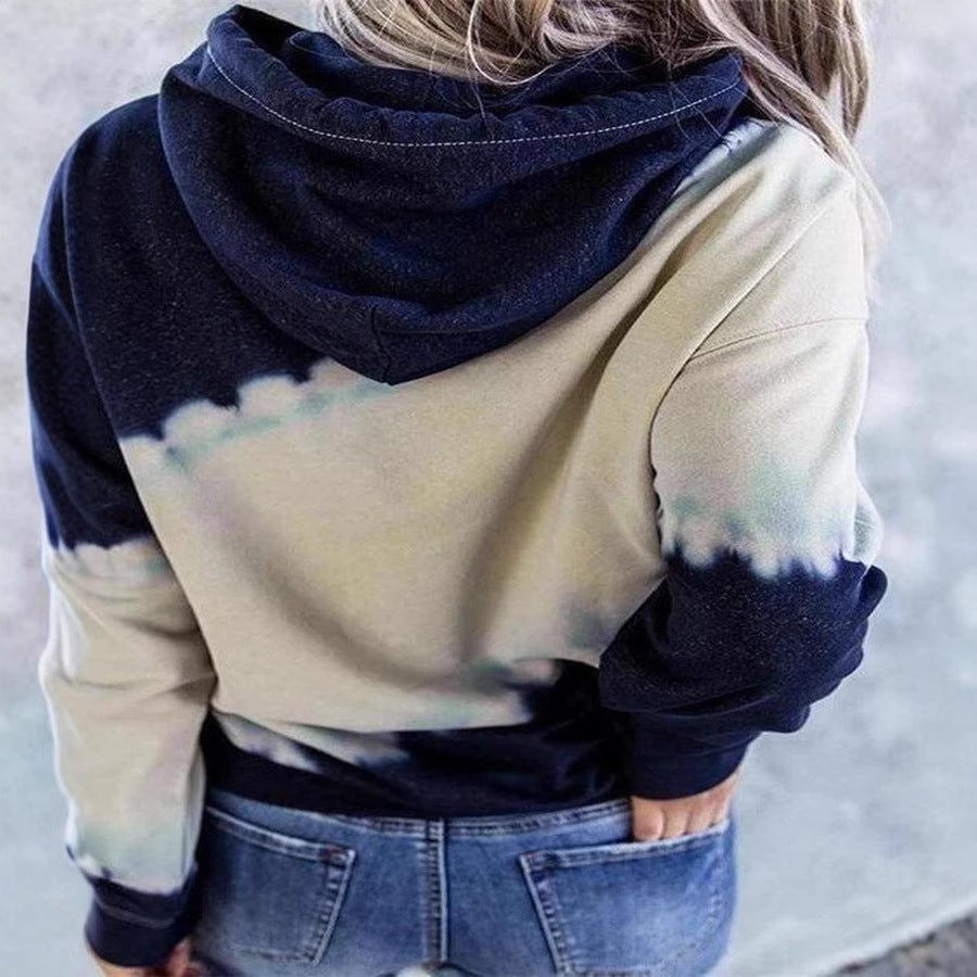 Damen lockerer Hoodie mit tieferem Kragen und einzigartigem Batikdesign Stalluxe