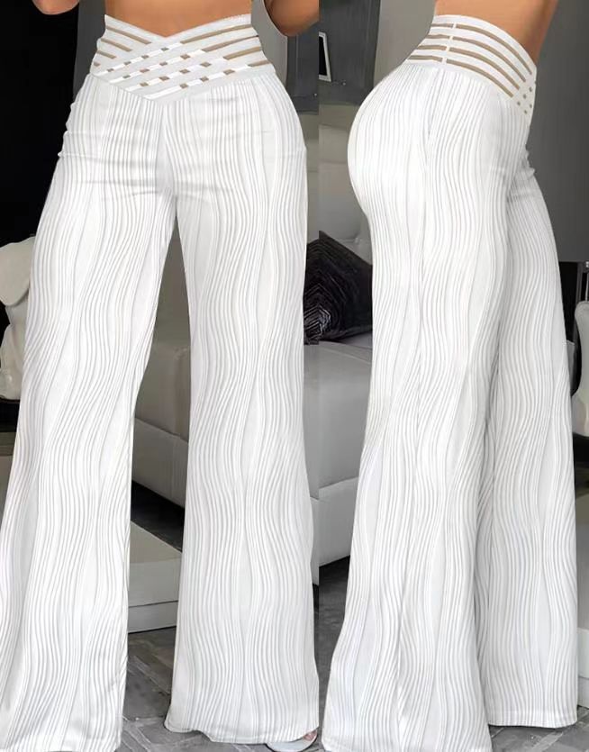 Damen Hochtaillierte Palazzo-Hosen mit trendigem Rippendesign Stalluxe