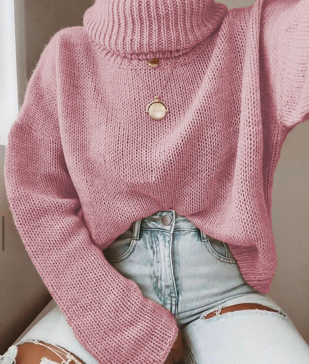 Damen Strickpullover mit hohem Kragen und lässigem Schnitt Stalluxe