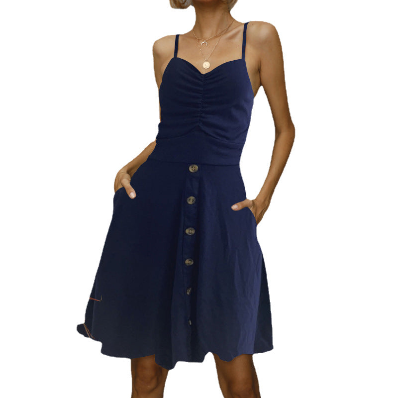 Damen Knopf-Front A-Linien Kleid Stalluxe