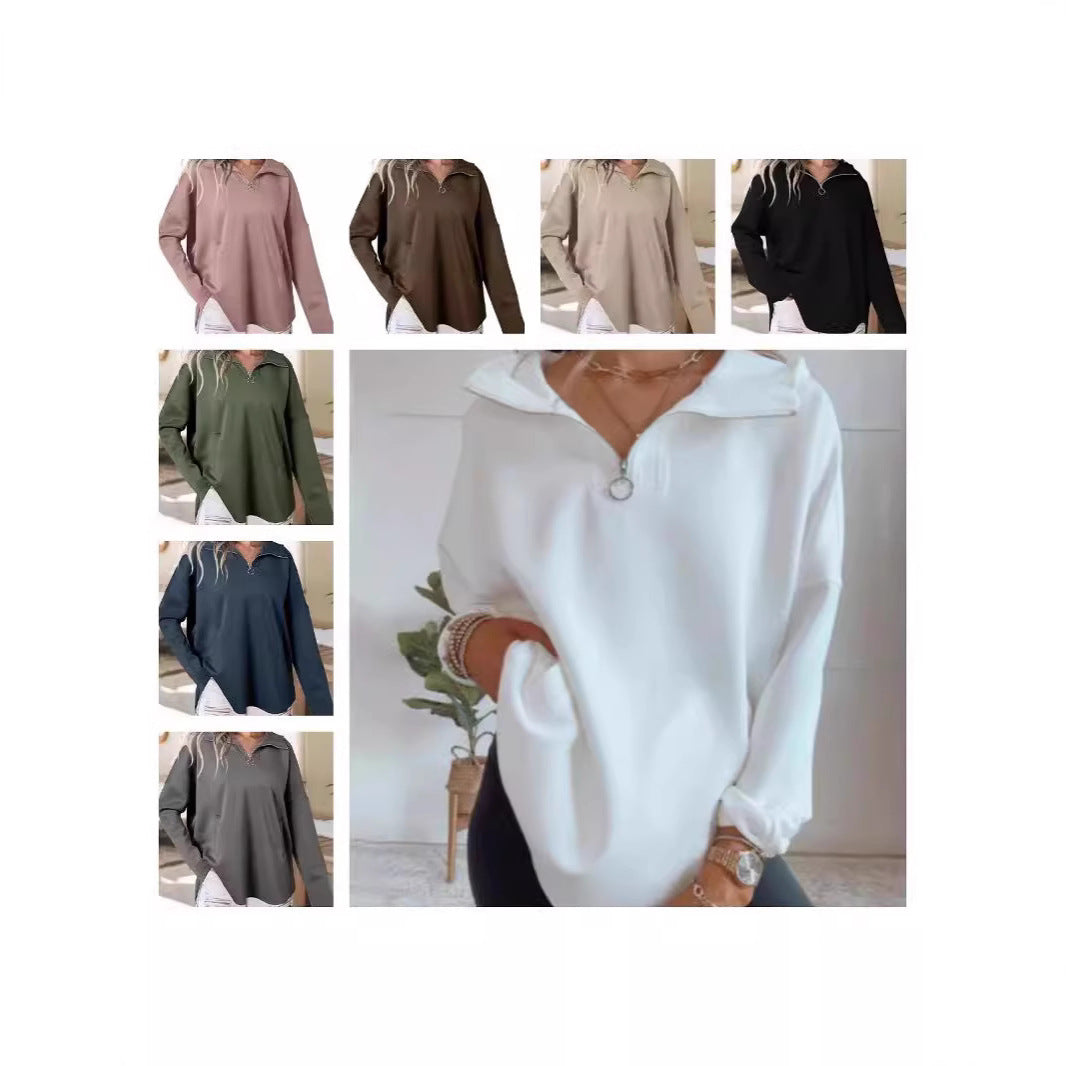 Damen lässiger Oversized Pullover mit halben Reißverschluss und Seitentaschen Stalluxe