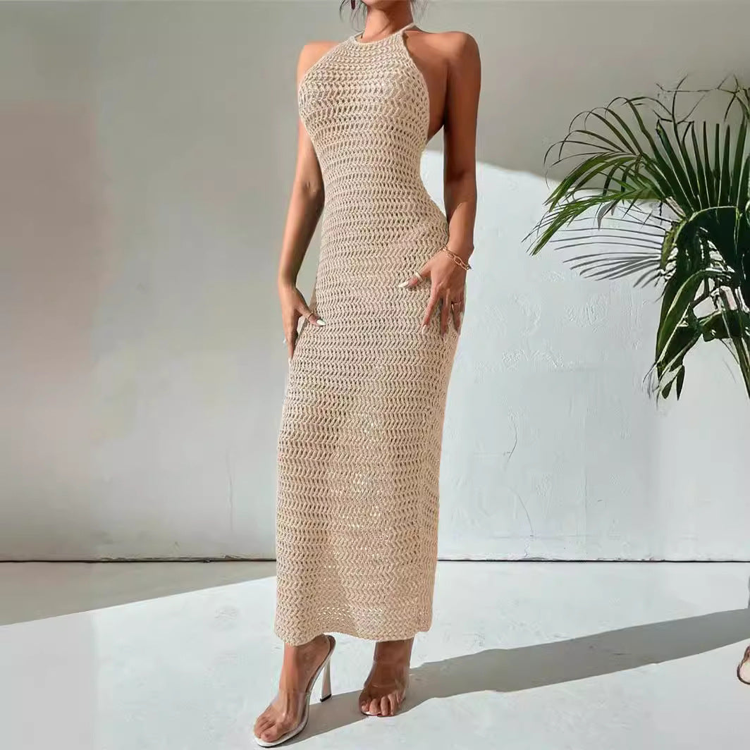 Damen Langarm-Halfterkleid aus luftiger Häkelstruktur Stalluxe