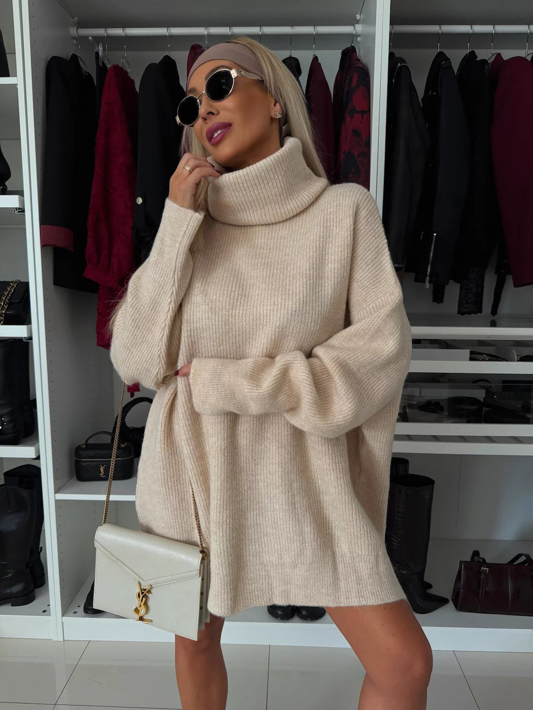 Damen Strickpullover mit hohem Kragen und weitem Schnitt Stalluxe