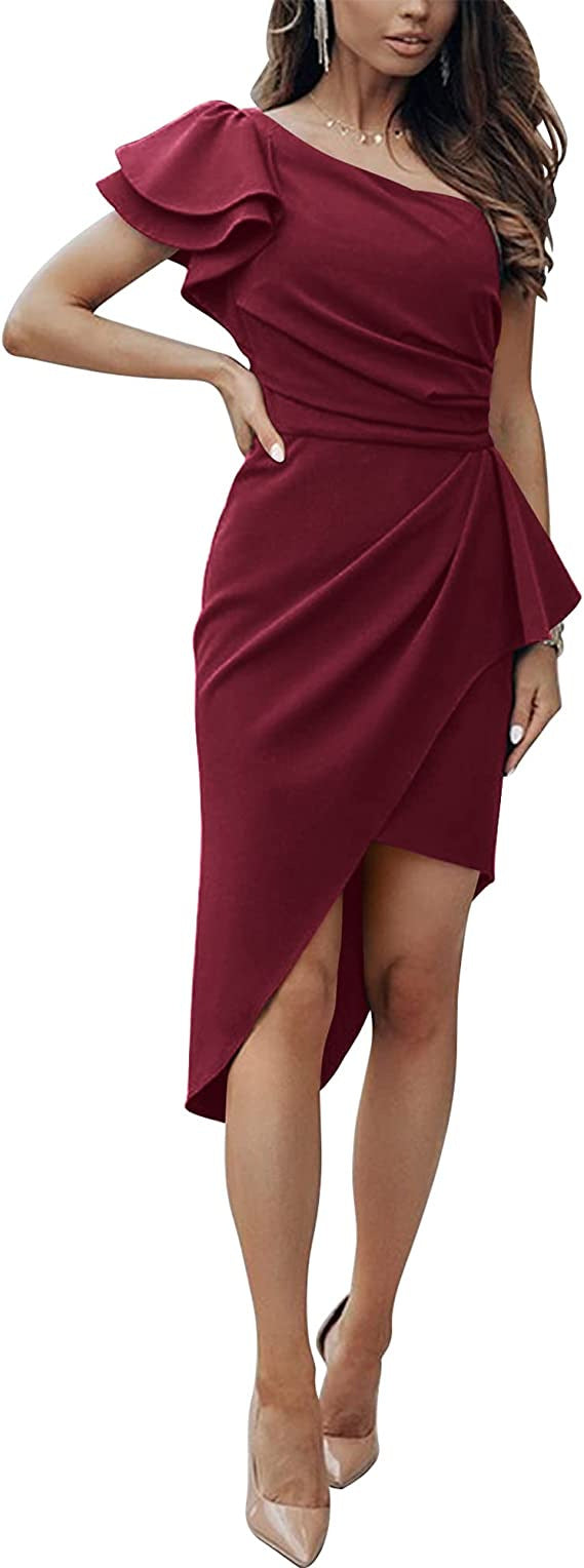 Damen Elegantes Wickelkleid mit asymmetrischem Saum und Rüschendetails Stalluxe