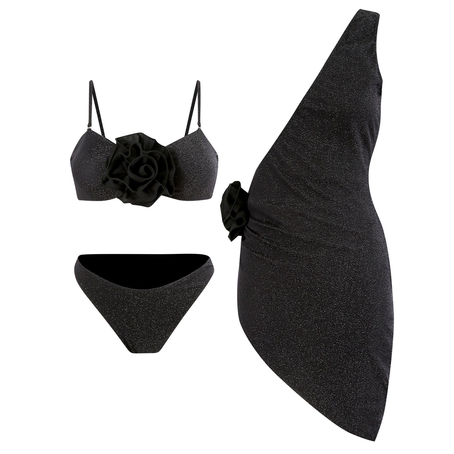 Damen Bikiniset mit modischem Wickelrock und floraler Applikation Stalluxe