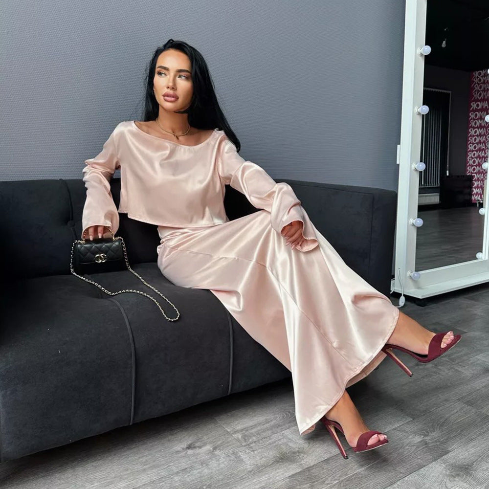 Damen Elegantes Satin-Maxikleid mit schlichten KNopfdetails Stalluxe