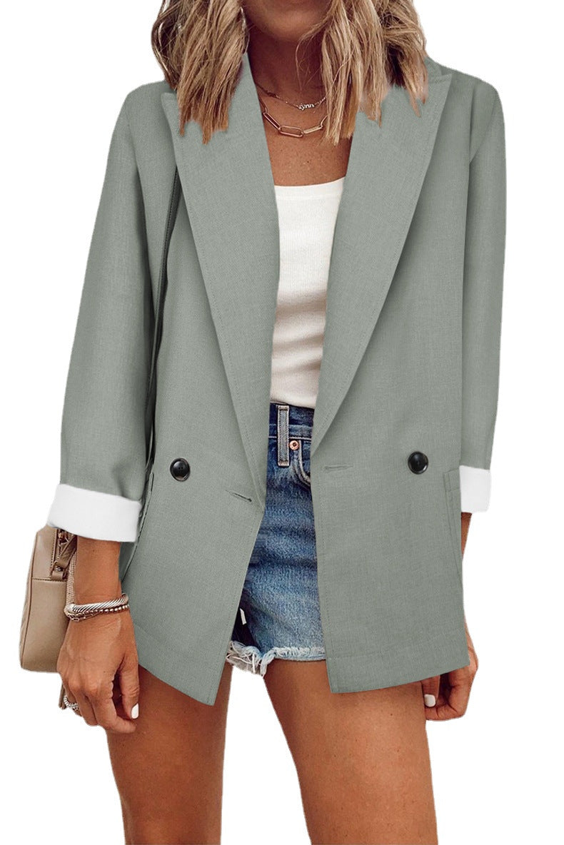 Damen modischer Blazer im Oversized-Schnitt mit tiefen Taschen und umgeschlagenen Ärmeln Stalluxe