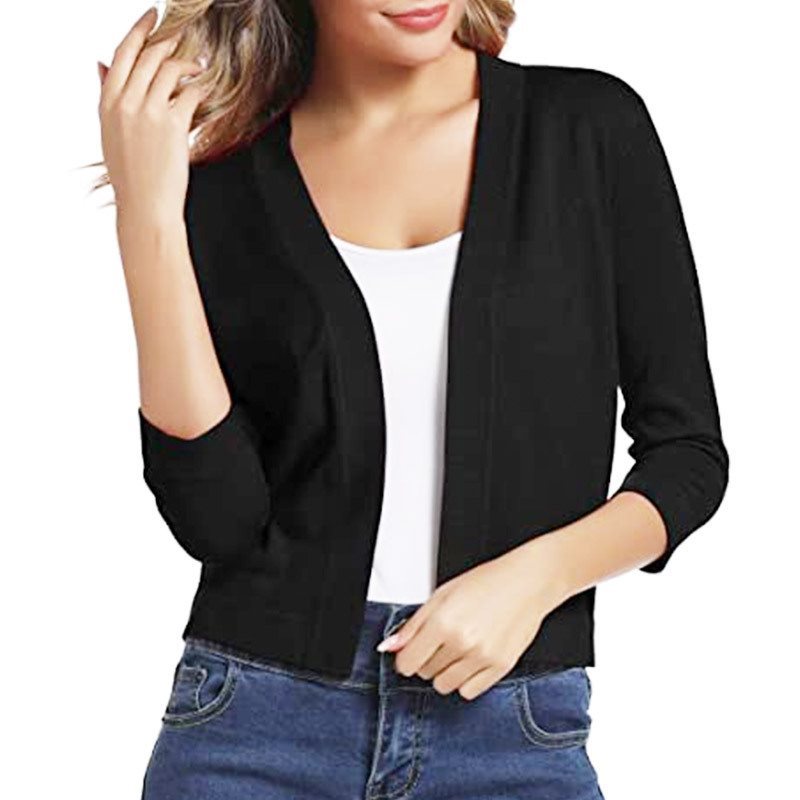 Damen lässige Strickjacke mit offenen Front und 3/4-Ärmeln Stalluxe
