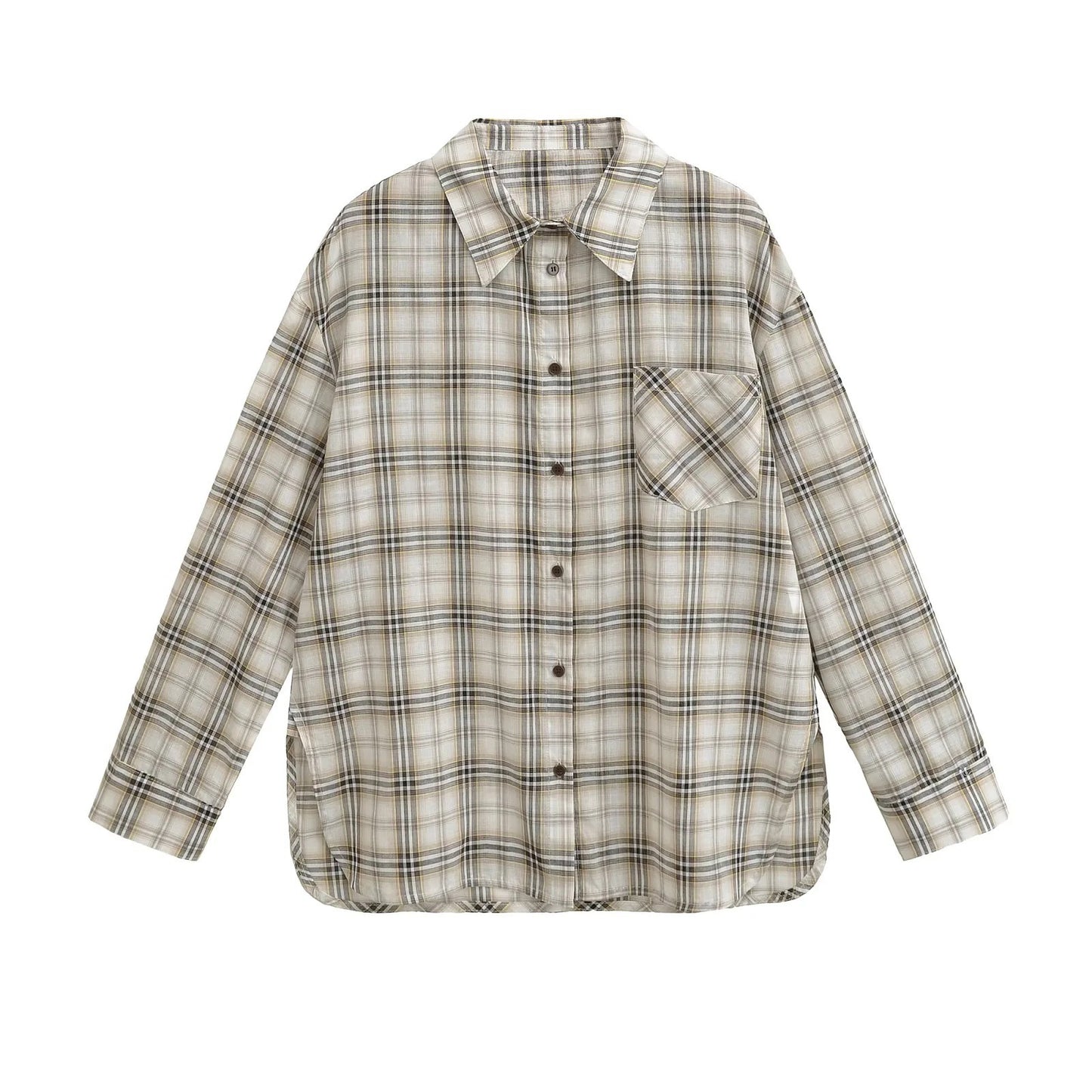 Damen Übergrößen Flanellhemd mit Karomuster Stalluxe Khaki